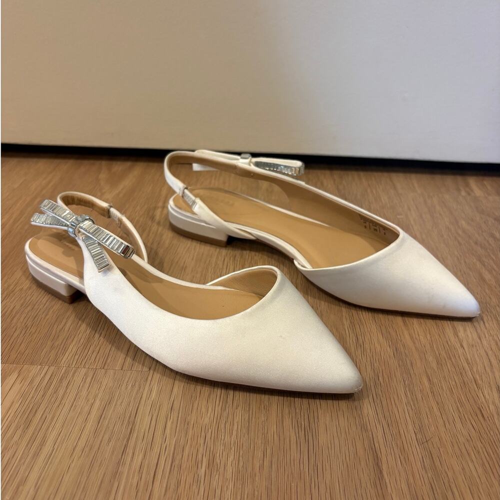 Ted Baker satin pointed toe slingback flats rhinestone bows womens size 5 NWOT